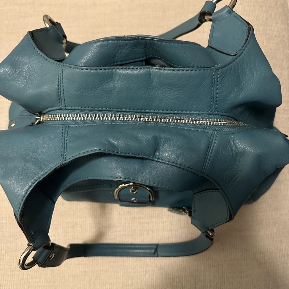 Coach Teal Blue Leather Shoulder Bag - Picture 4 of 5